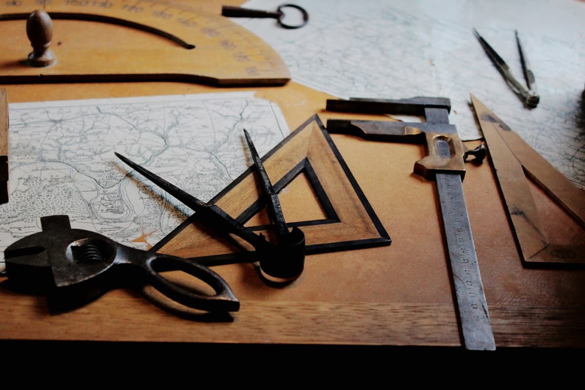 Drafting instruments on a table